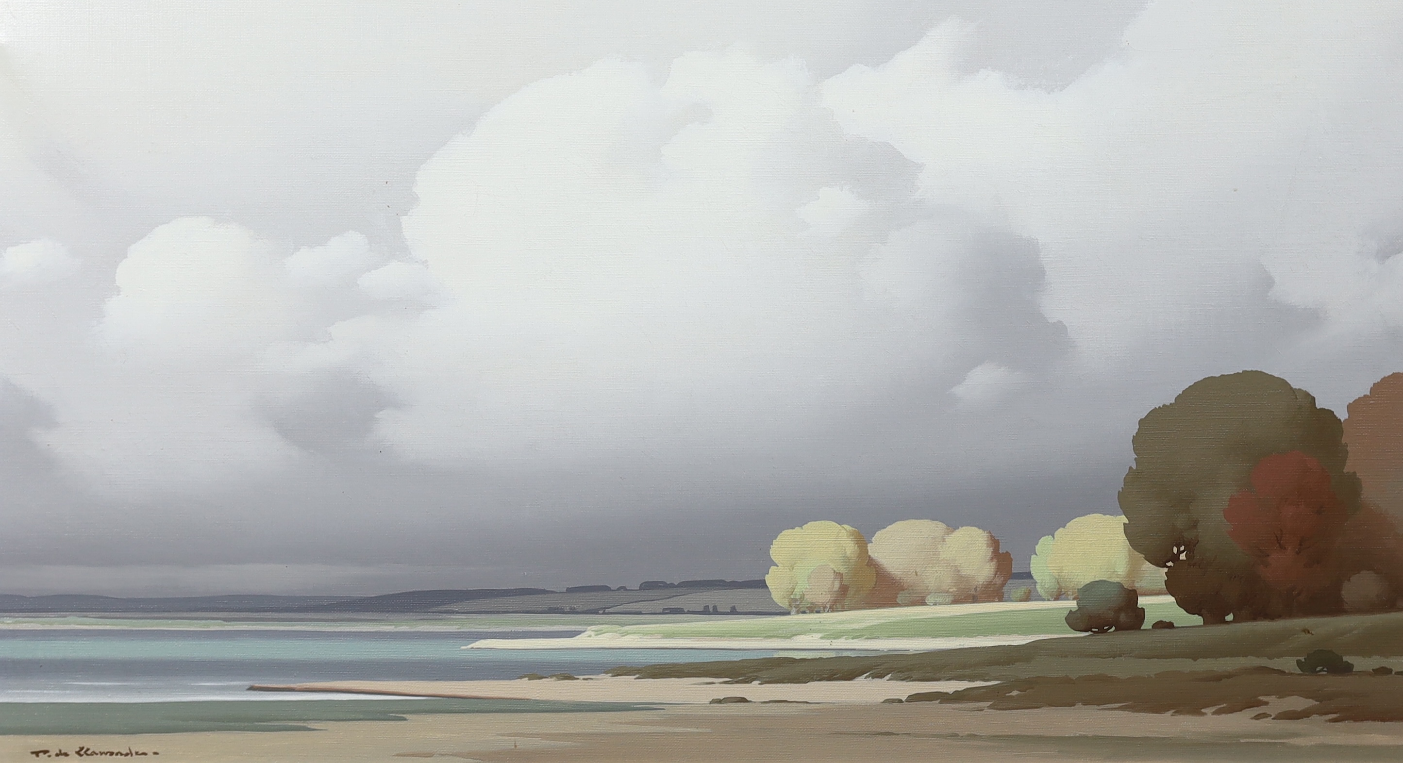 Pierre de Clausades (French, 1910-1976), Storm clouds over the Loire, oil on canvas, 42 x 78cm